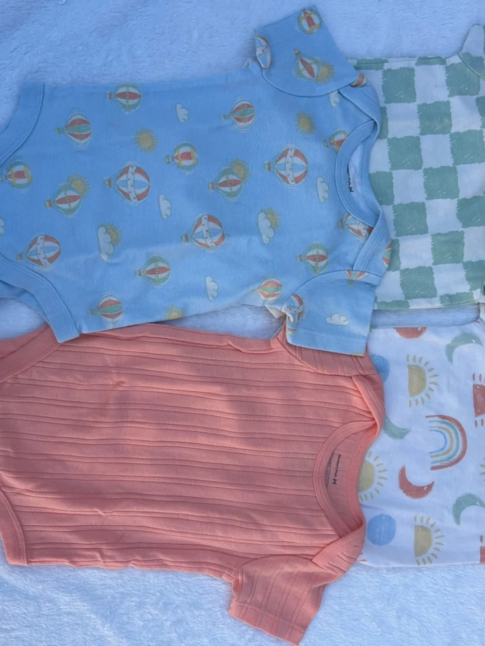 Blue Hot Air Balloon & Coral Ribbed Baby bodysuit Set